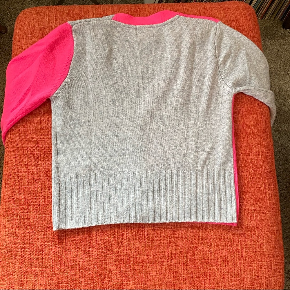 Brodie Cashmere Neon Hot Pink ColorBlock Cardigan Sweater - Picture 5 of 9